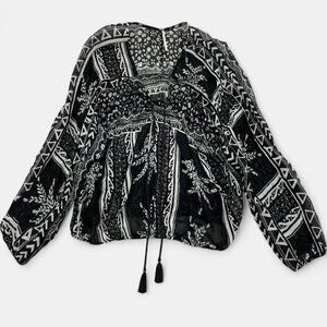 Free People Women's Black Cotton Boho Hippie Top Small